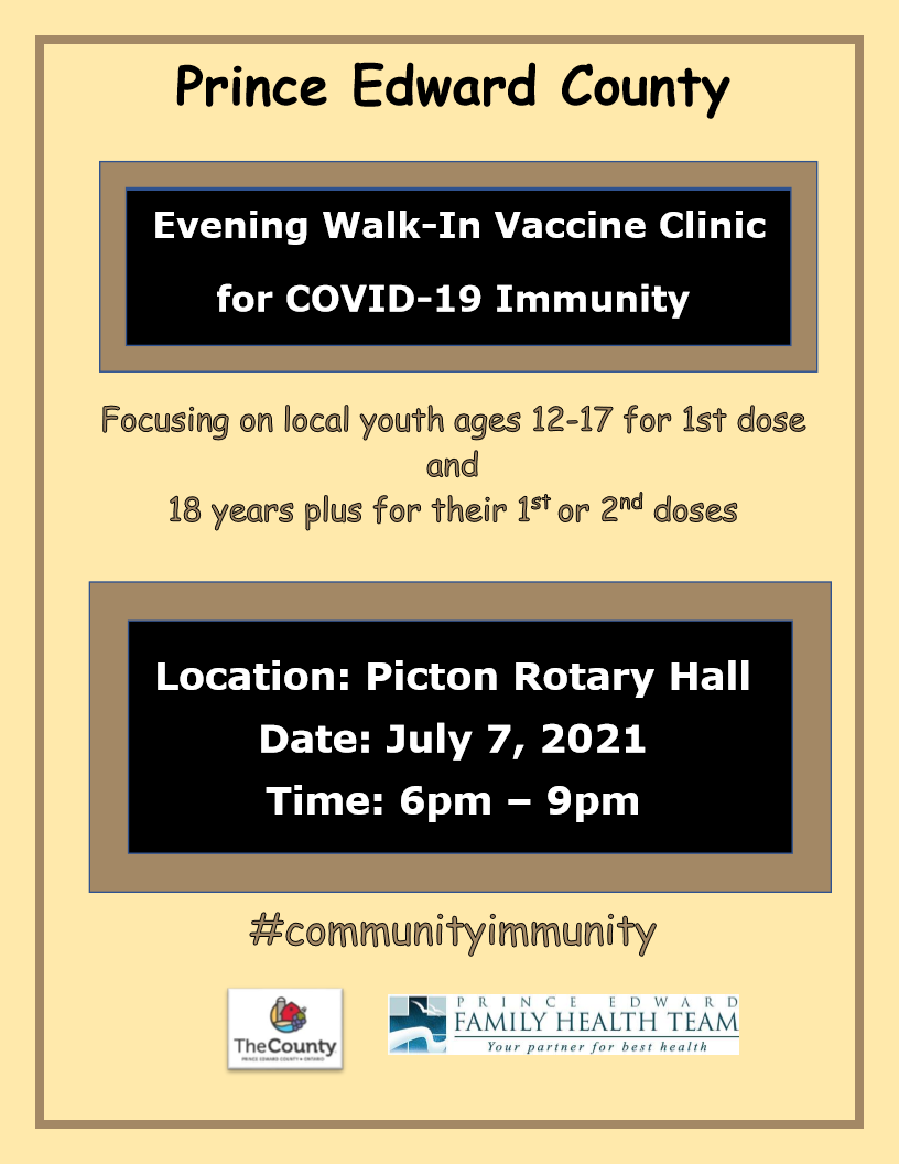 Walk-in Vaccine Clinic July 7 6pm - 9pm Rotary Hall